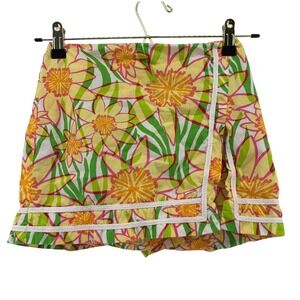 Lilly Pulitzer Girls Floral Wrap Skort Yellow Pink Green Daffodil Size 14 Summer